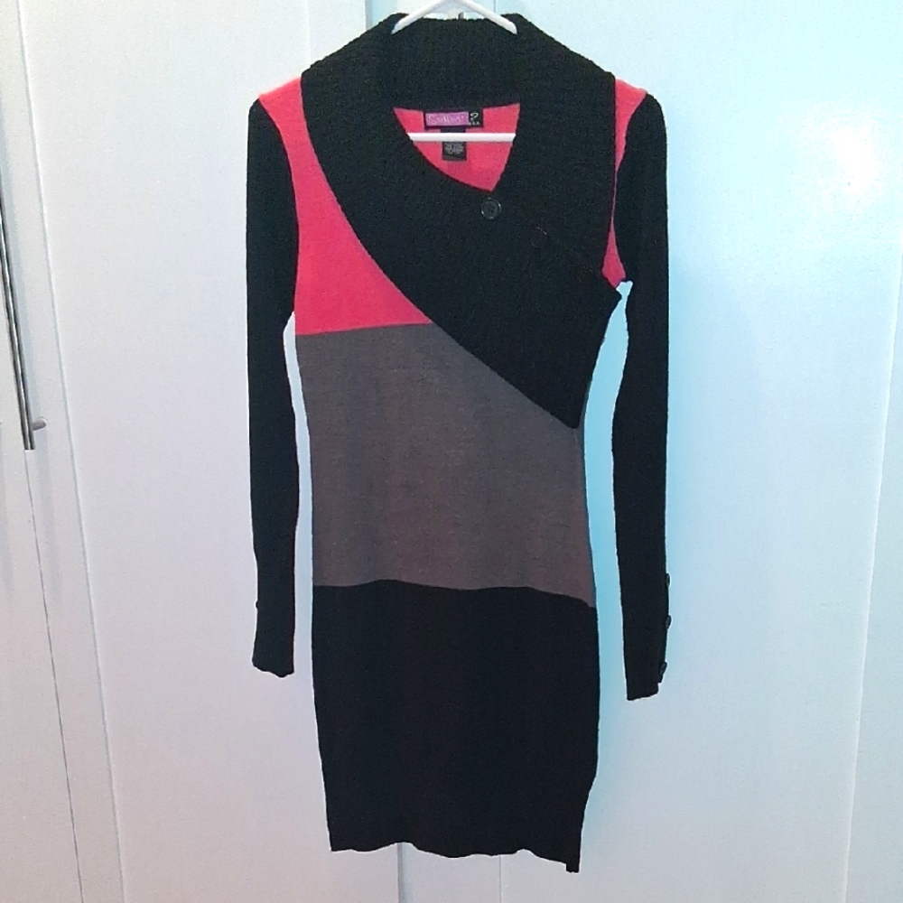 Say What? Black and Pink Knit Sweater Dress